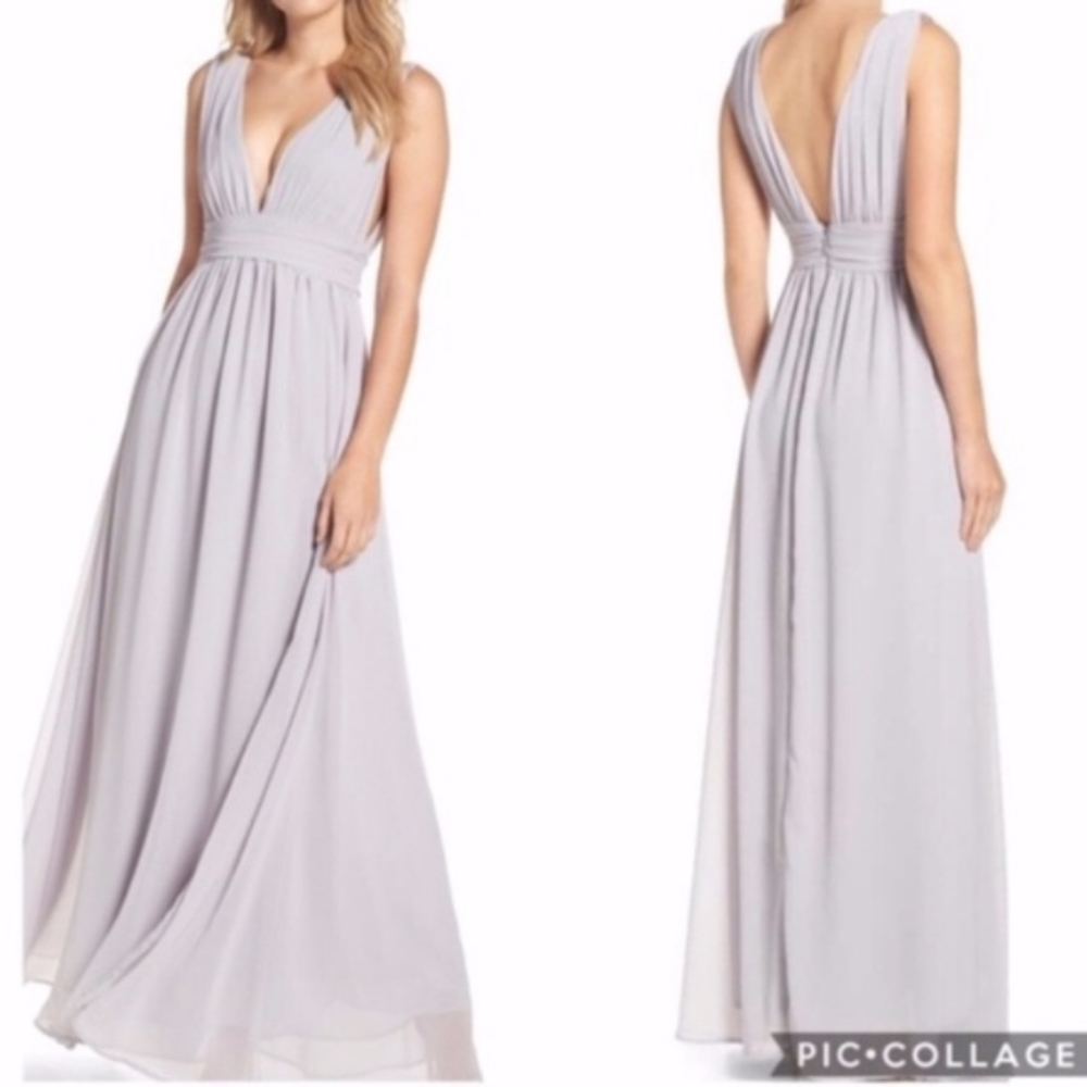 Lulus Light Gray Chiffon Surplice Sleeveless Maxi Dress, Size S